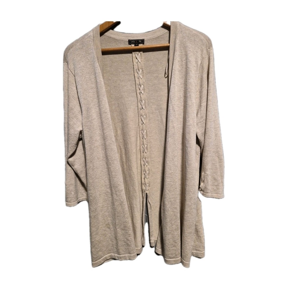 Lety & Me Beige‎ 3/4 Sleeve Cardigan 1X Boho Corset Lace Back Lightweight Spring